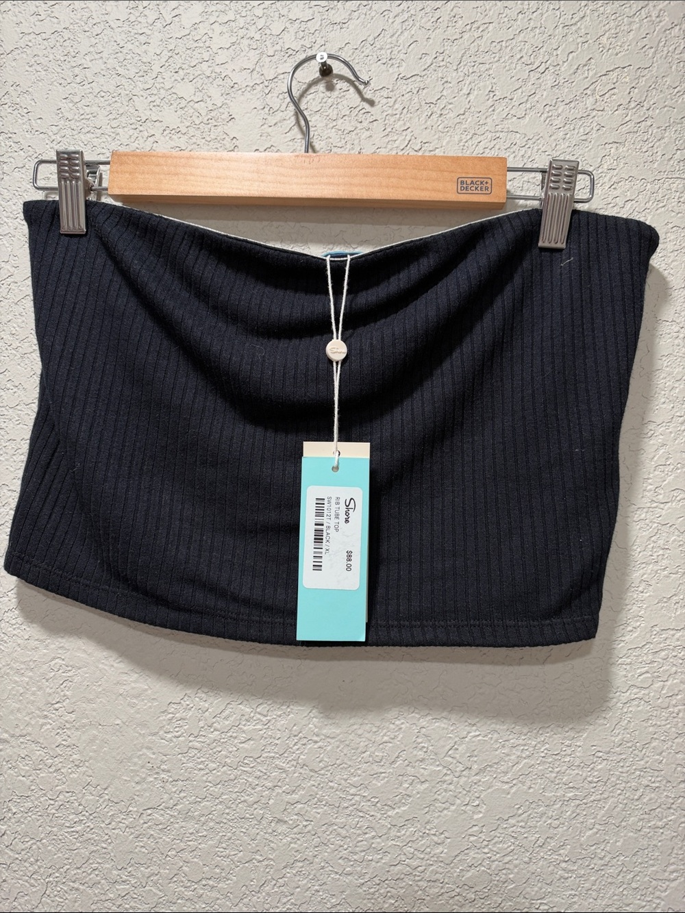 Ribbed Strapless Crop Top - Black